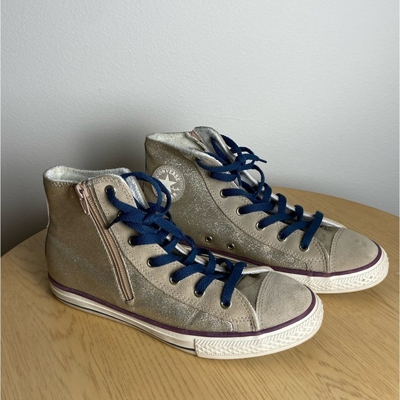 Converse Shoes - Converse Chuck Taylor All Star High Top Sneaker Shoe Gold Tan Glitter Women's 6
